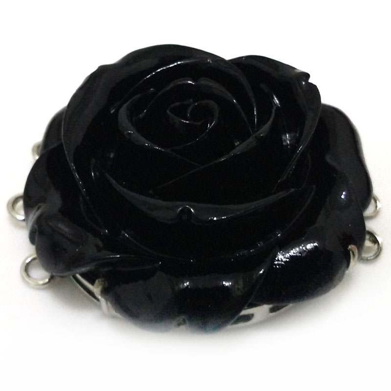Wholesale 3 Rows 20mm Black Carved Flower Style Necklace Clasp