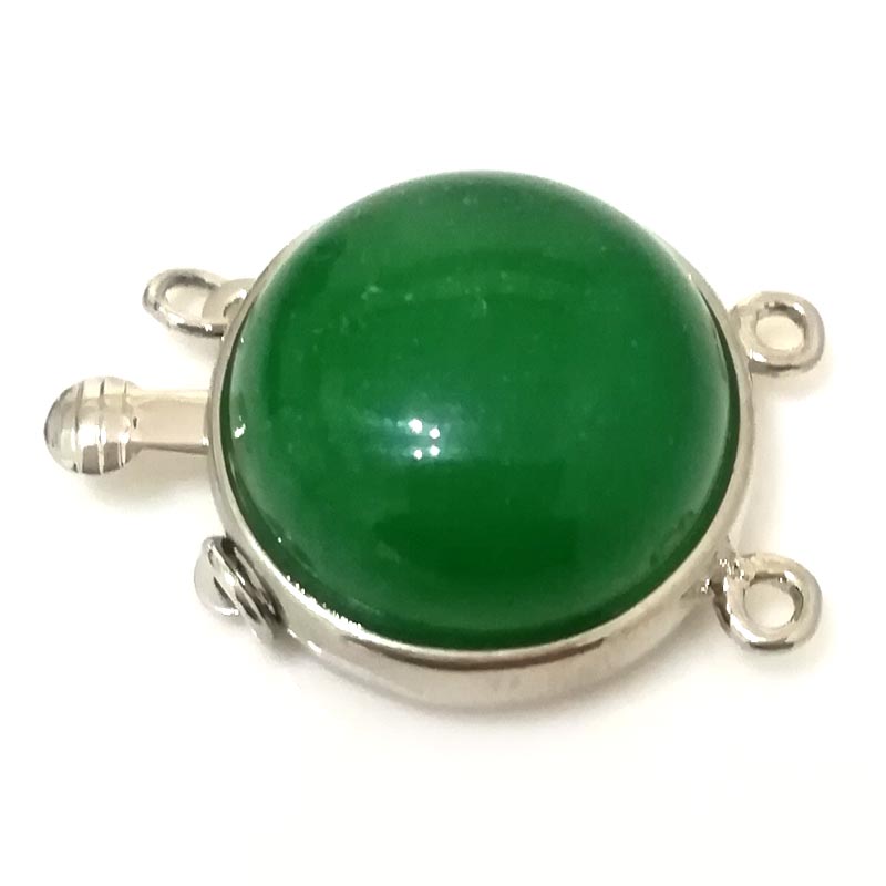 Wholesale 2 Rows 20mm Round Green Jade Jewelry Clasp