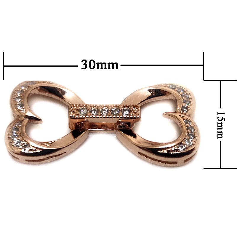 Wholesale 15x30mm 2 Rows Rose Gold Double Heart Style 925 Silver Clasp