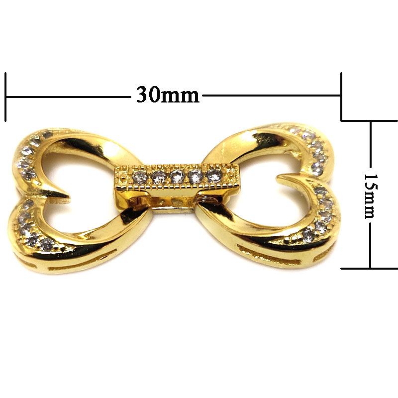 Wholesale 15x30mm 2 Rows Yellow Gold Double Heart Style 925 Silver Clasp