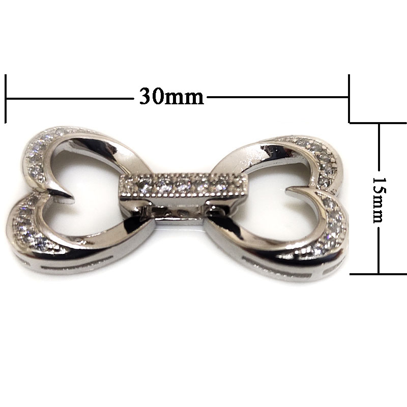 Wholesale 15x30mm 2 Rows Double Heart Style 925 Silver Clasp