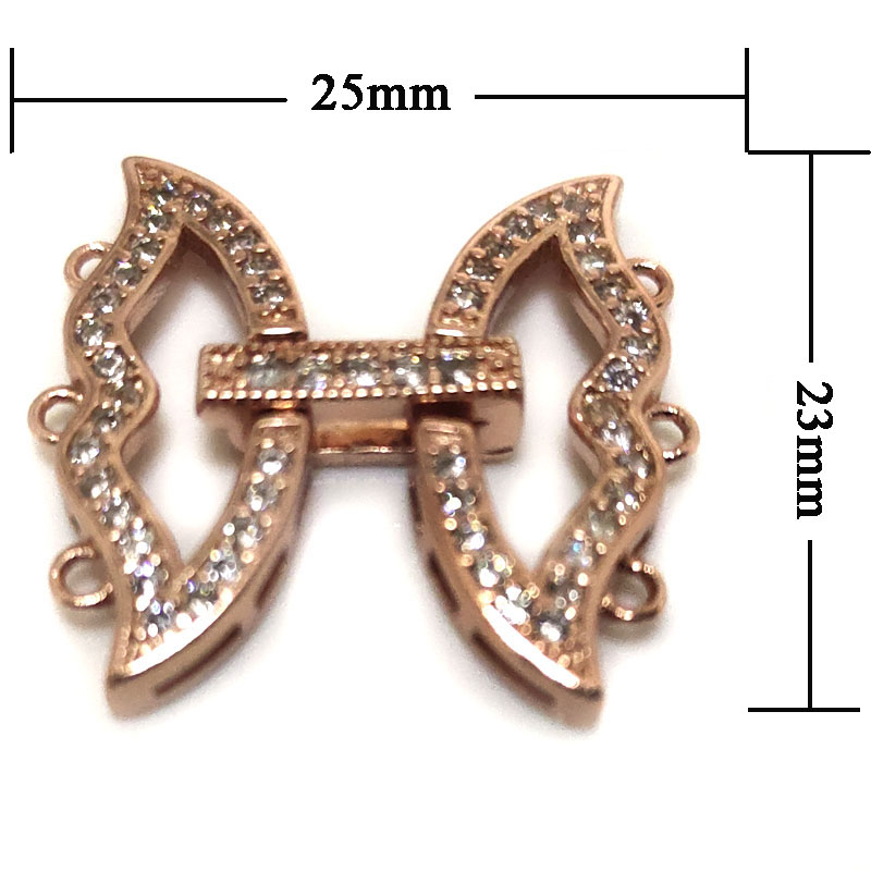 Wholesale 23x25mm 3 Rows Rose Gold Butterfly Style 925 Silver Clasp