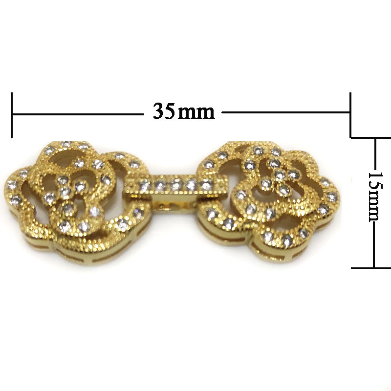 Wholesale 15x35mm 3 Rows Yellow Gold Flower Style 925 Silver Clasp