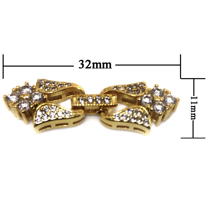 Wholesale 11x32mm 3 Rows Yellow Gold Floret Style 925 Silver Clasp