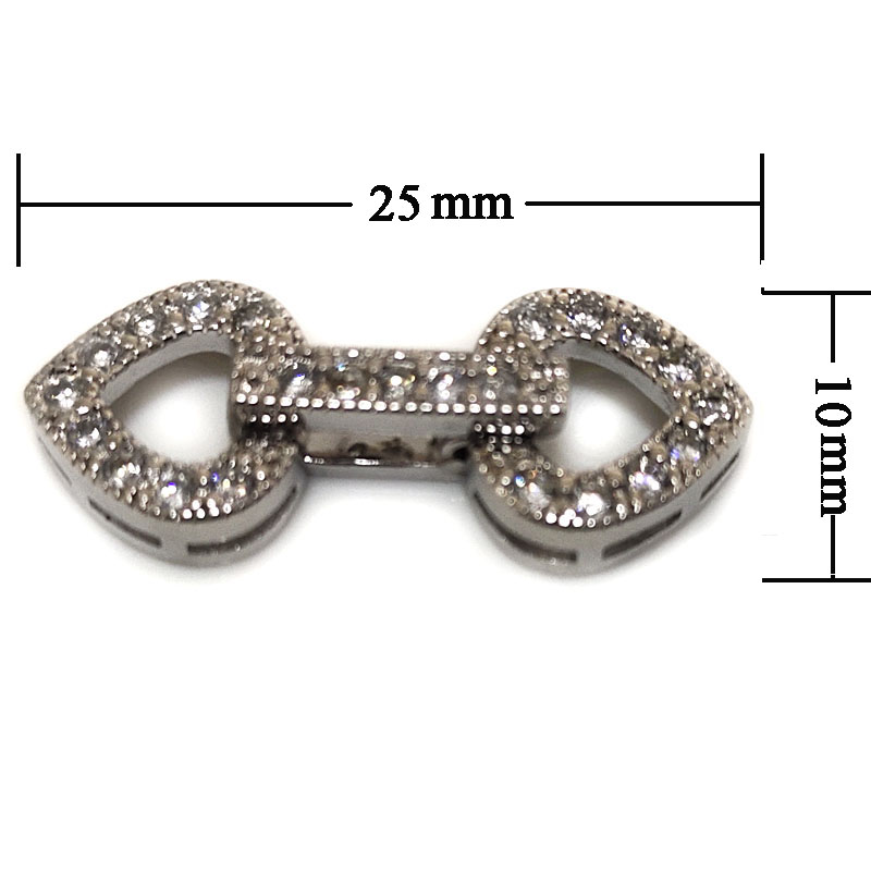 Wholesale 10x25mm 3 Rows Double Heart Style 925 Silver Clasp
