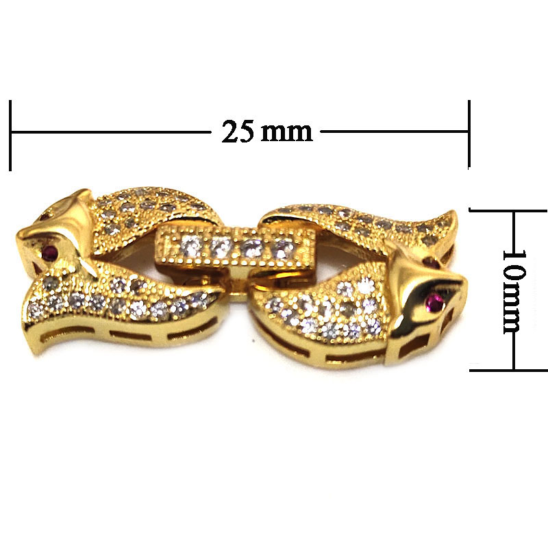 Wholesale 10x25mm 2 Rows Yellow Gold Double Foxes Style 925 Silver Clasp