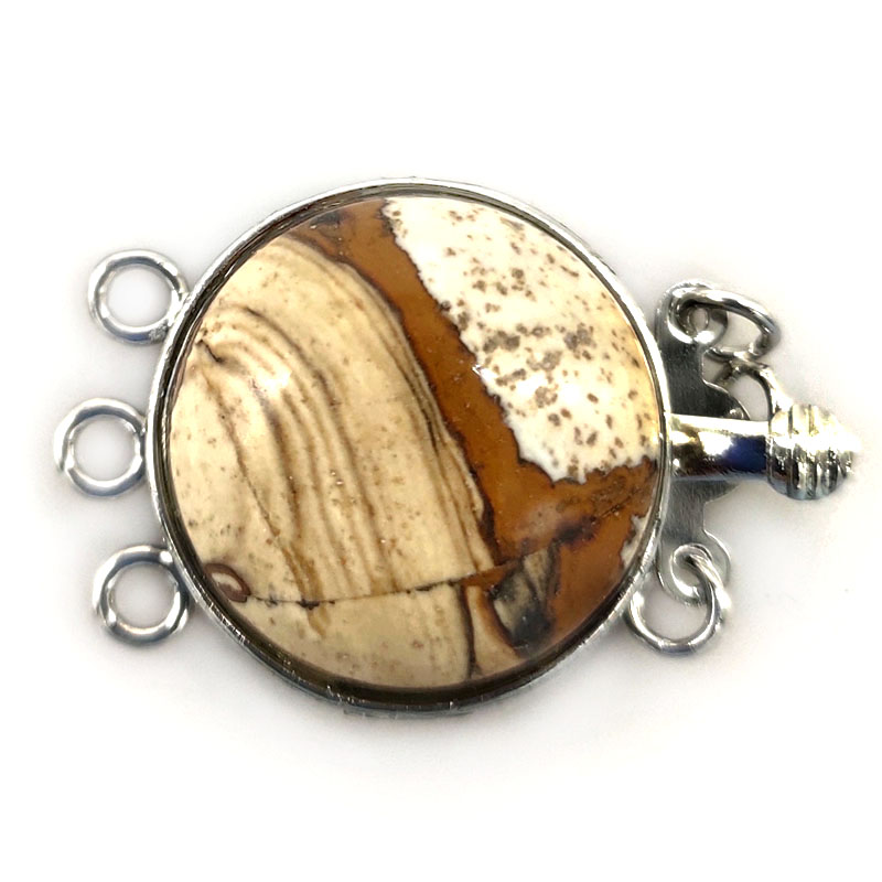 Wholesale 3 Rows 20mm Round Picture Jasper Stone Necklace Clasp
