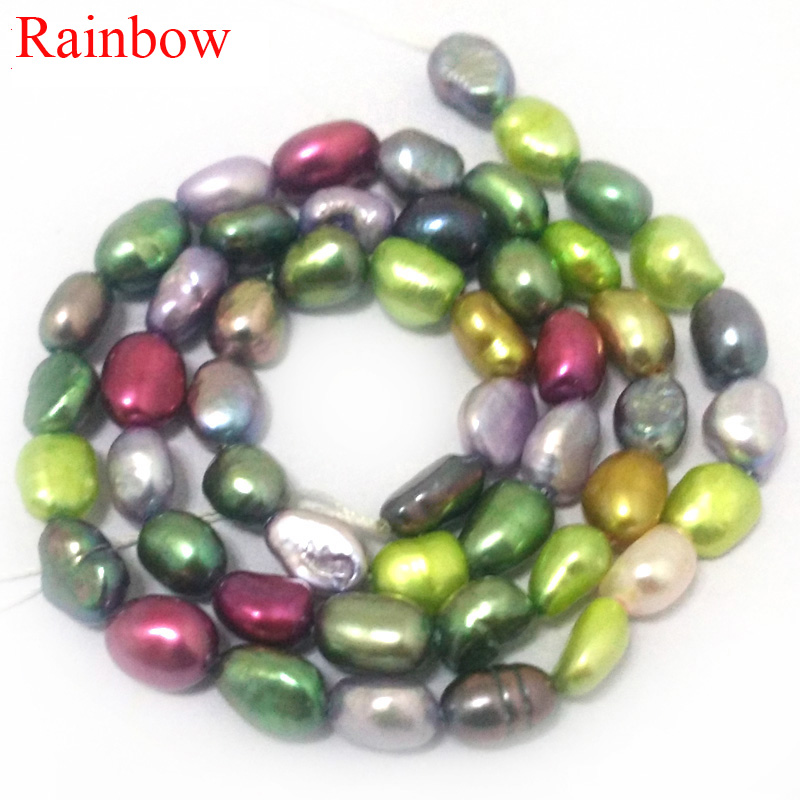 16 inches 6-7mm Rainbow Natural Barqoue Rice Nugget Pearls Loose Strand