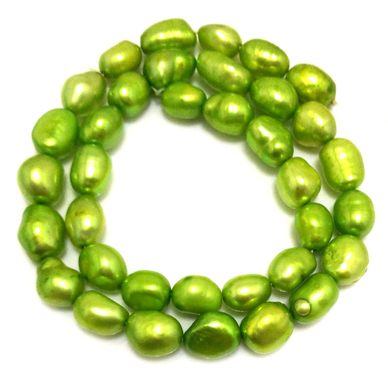 16 inches 8*12mm Green Natural Barqoue Rice Nugget Pearls Loose Strand