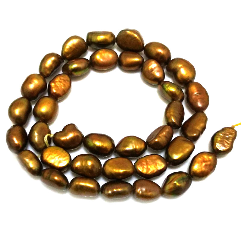 16 inches 8*12mm Brown Natural Barqoue Rice Nugget Pearls Loose Strand