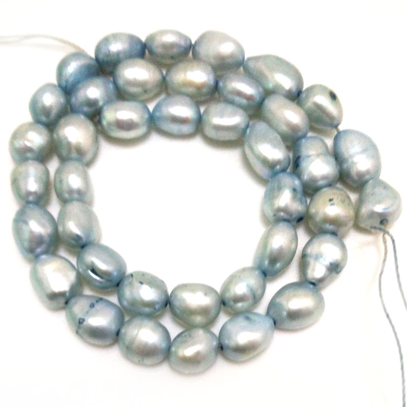 16 inches 8*12mm Light Blue Natural Barqoue Rice Nugget Pearls Loose Strand