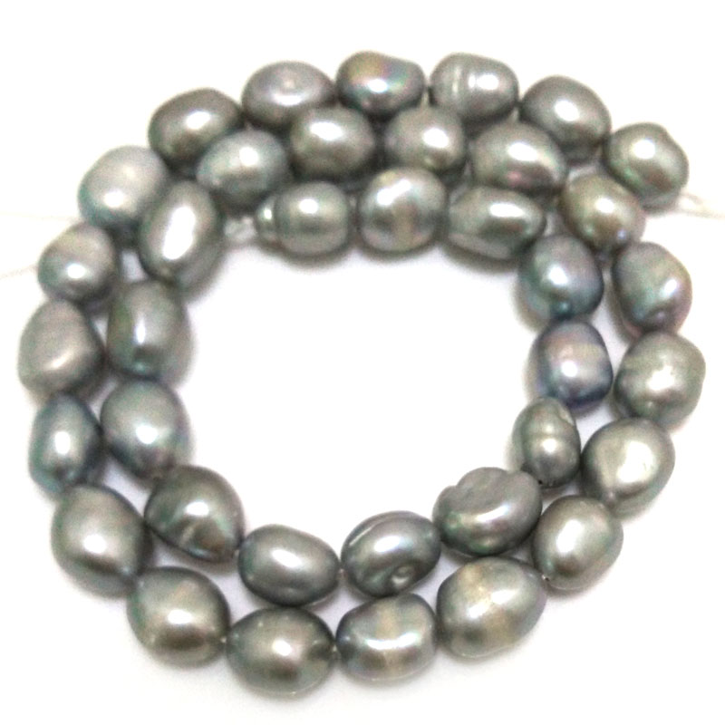 16 inches 8*12mm Silver Natural Barqoue Rice Nugget Pearls Loose Strand