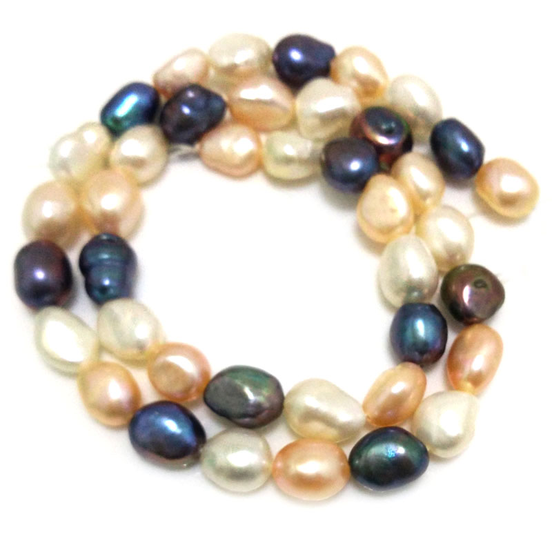 16 inches 8*12mm Triple Color Natural Barqoue Rice Nugget Pearls Loose Strand