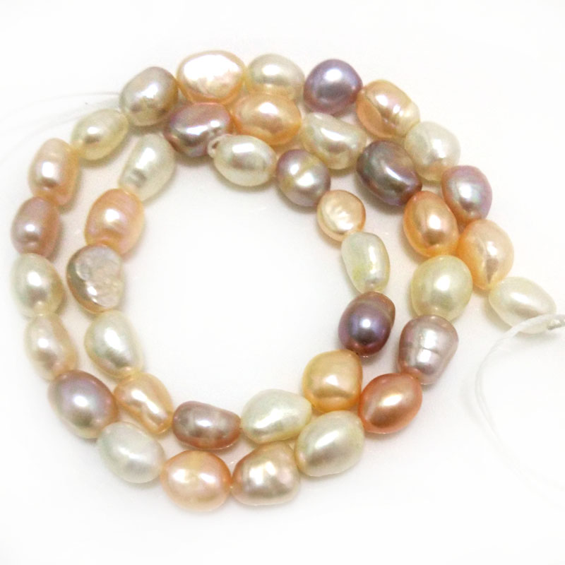 16 inches 8*12mm Multicolor Natural Barqoue Rice Pearls Loose Strand