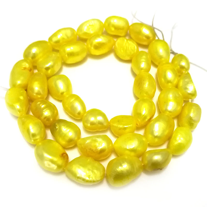 16 inches 8*12mm Yellow Natural Barqoue Rice Nugget Pearls Loose Strand