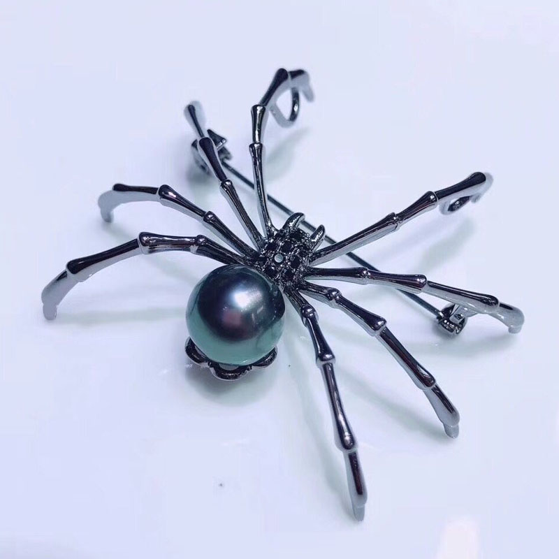 Spider Style 9-10mm Genuine Black Tahitian Pearl Brooch