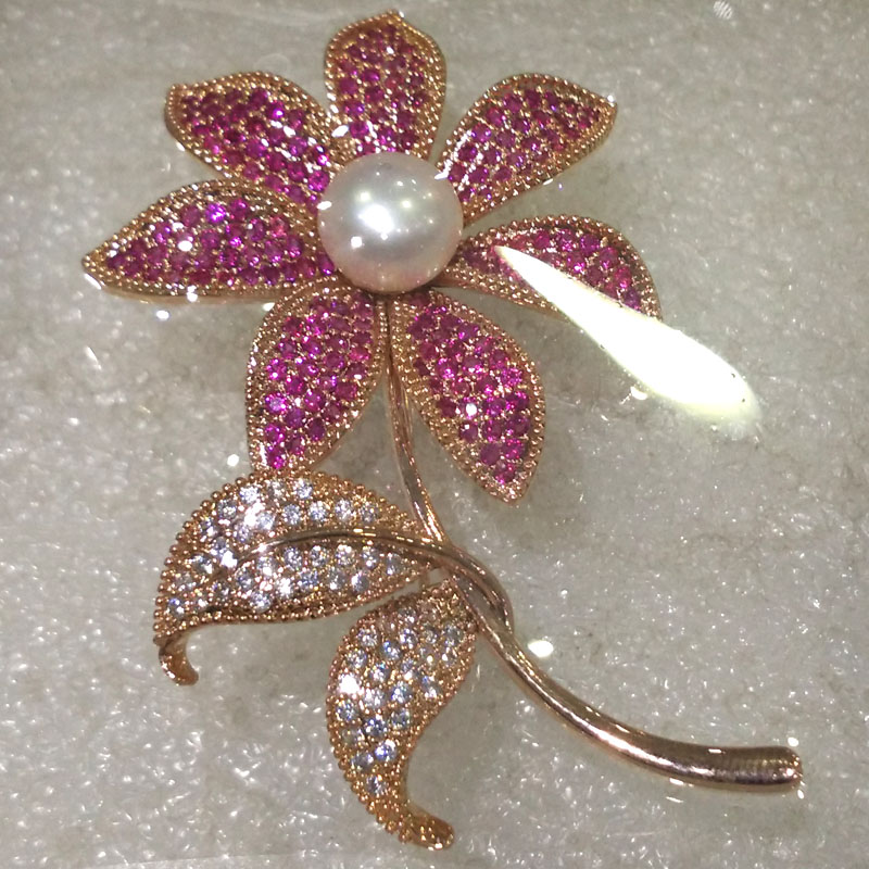 Wholesale Orchid Style Natural White Button Pearl Brooch