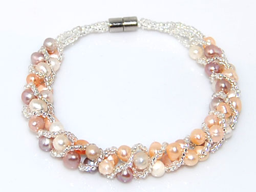 Natural White&Lavender Pearl Bracelet with Magnetic Clasp