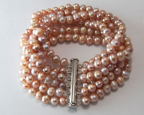 7.5 inches 6 rows 5-6mm Natural Lavender Oval Pearl Bracelet