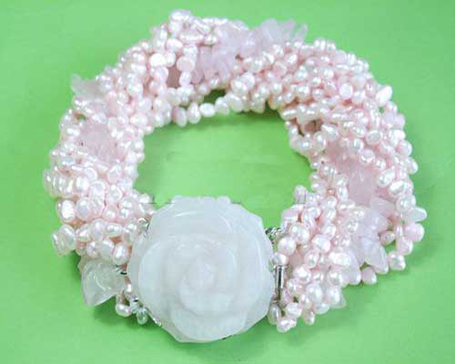 7.5 inches 4-5mm White Nugget Pearl&Crystal Bead Bracelet