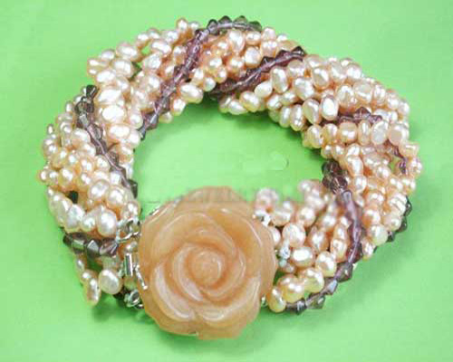 7.5 inches 4-5mm Yellow Nugget Pearl&Crystal Bead Bracelet
