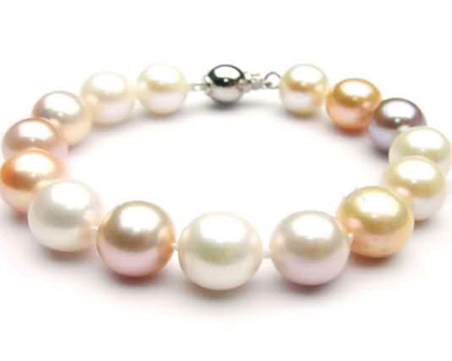 7.5 inches AA 10-11mm White&Pink Pearl Bracelet with 925 Silver Clasp