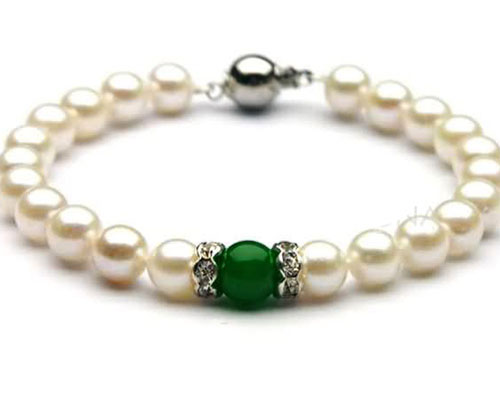 7.5 inches AA 8-9 mm White Pearl Bracelets with 925 Silver Clasp