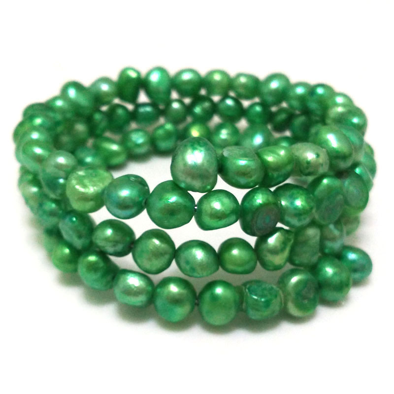 7.5-8 inches 7-8mm Green Nugget Pearl Memory Wire Bracelet