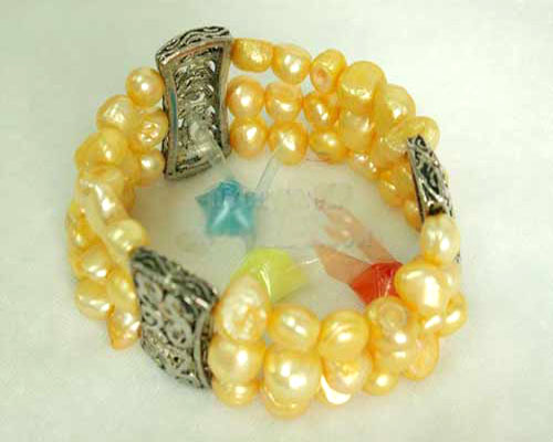7.5 inches Tibetan Silver 7-8 mm Yellow Nugget Pearl Bracelet