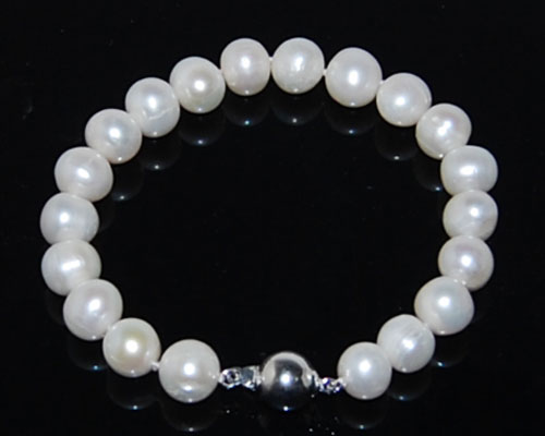 8 inches 10-11mm White Oval Pearl Bracelet with 925 Silver Clasp