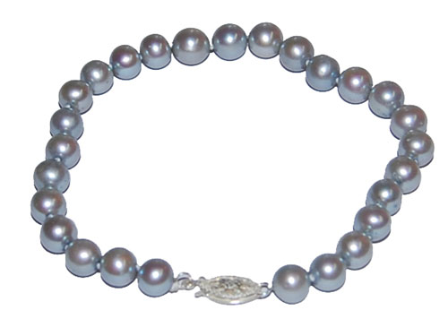 8 inches 6-7mm Oval Silver Gray Pearl Bracelet with 925 Silver Clasp