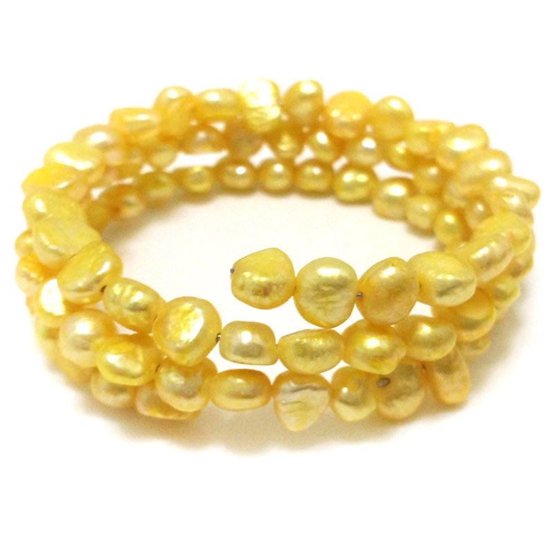7.5-8 inches 7-8mm Yellow Natural Baroque Pearl Memory Wire Bracelet