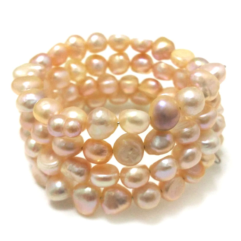 7.5-8 inches 8-9mm Natural Pink Baroque Pearl Memory Wire Bracelet