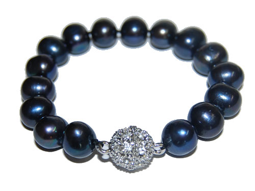 8 inches 10-11mm Black Oval Freshwater Pearl Bracelet