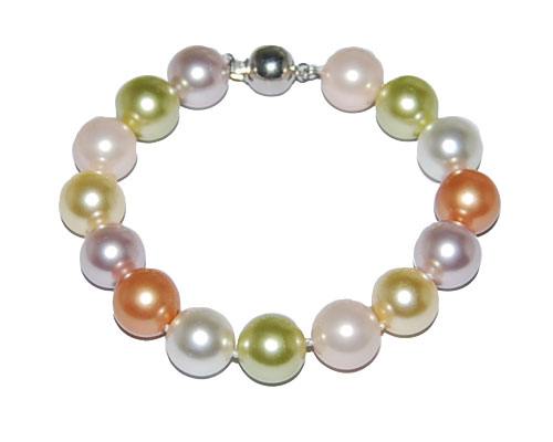 8 inches 10mm Multicolor Round Shell Pearl Bracelet