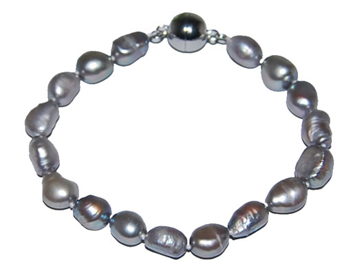 8-9mm Grey Natural Freshwater Baroque Pearl Bracelet
