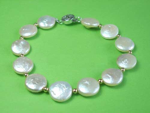 7.5 inches 12mm White Coin Freshwater Pearl Bracelet