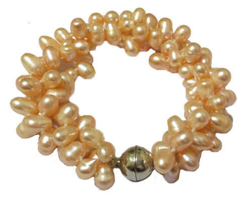 7.5 inches 3 rows 5-6mm Natural Pink Tear Drop Pearl Bracelet