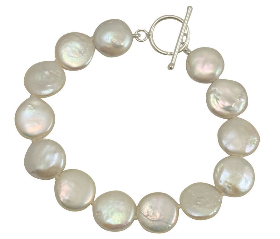 7.5 inches 12-13mm White Coin Freshwater Pearl Bracelet