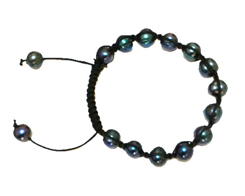 7.5 inches 9-10mm Black Pearl &Black Thread Adjustable Bracelet