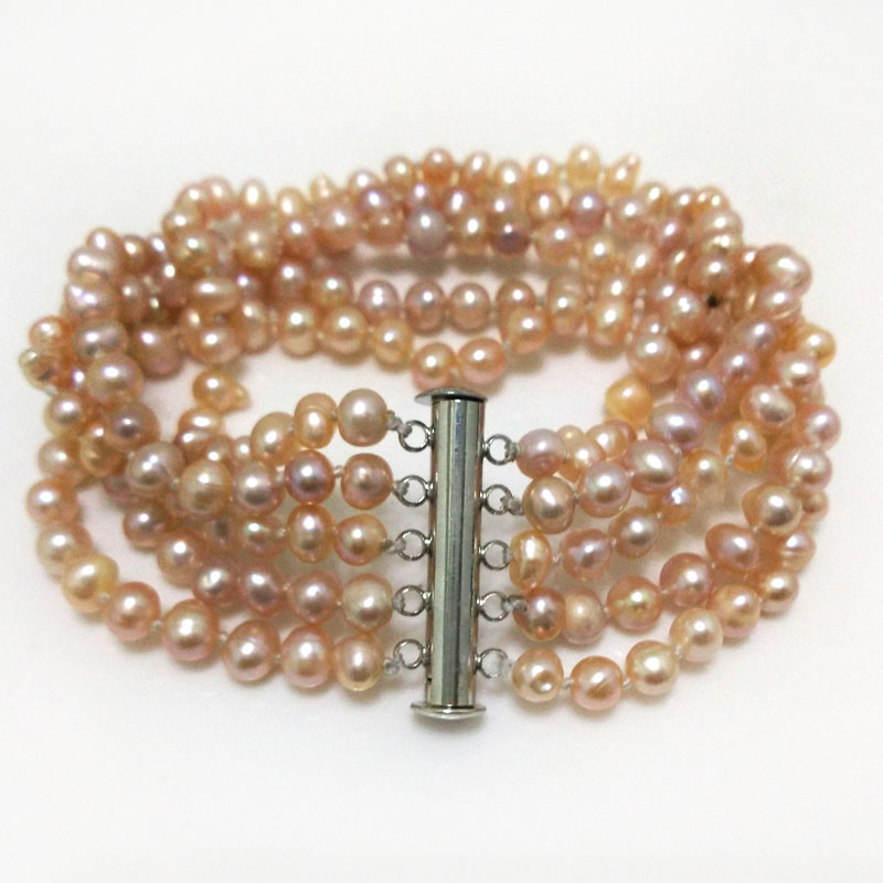 7.5 inches 5 rows A 5-6mm Natural Pink Freshwater Pearl Bracelet