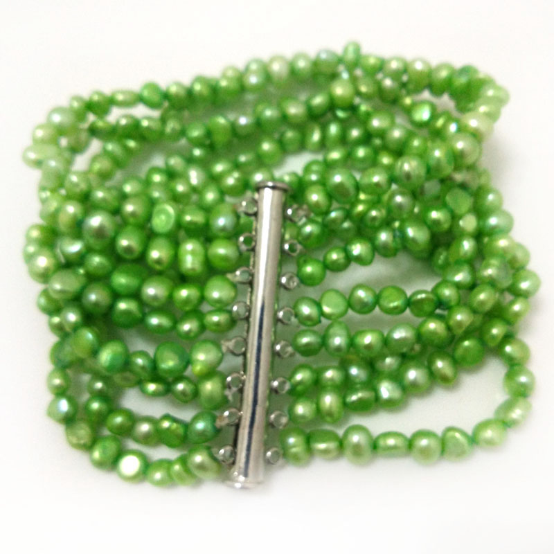 7.5 inches 8 Rows 6-7mm Green Baroque Pearl Bracelet