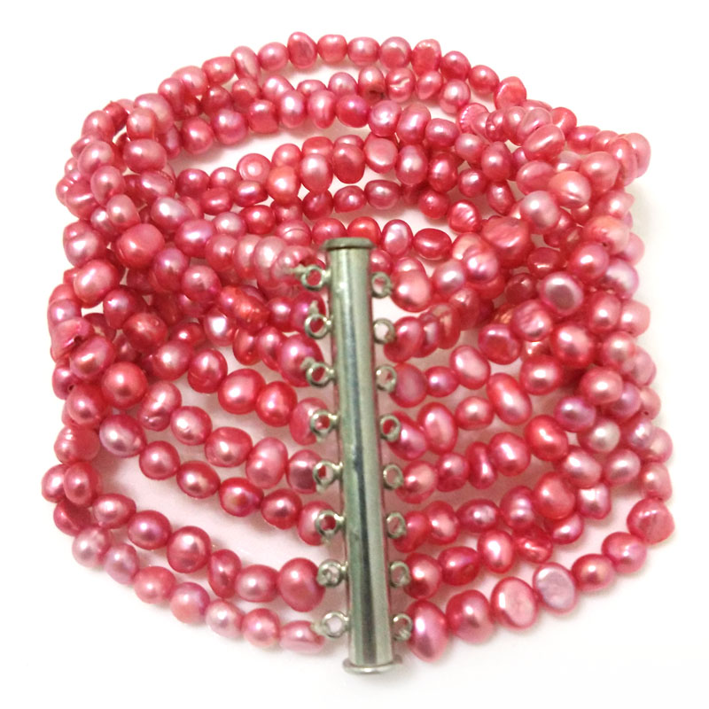 7.5 inches 8 Rows 6-7mm Red Baroque Pearl Bracelet
