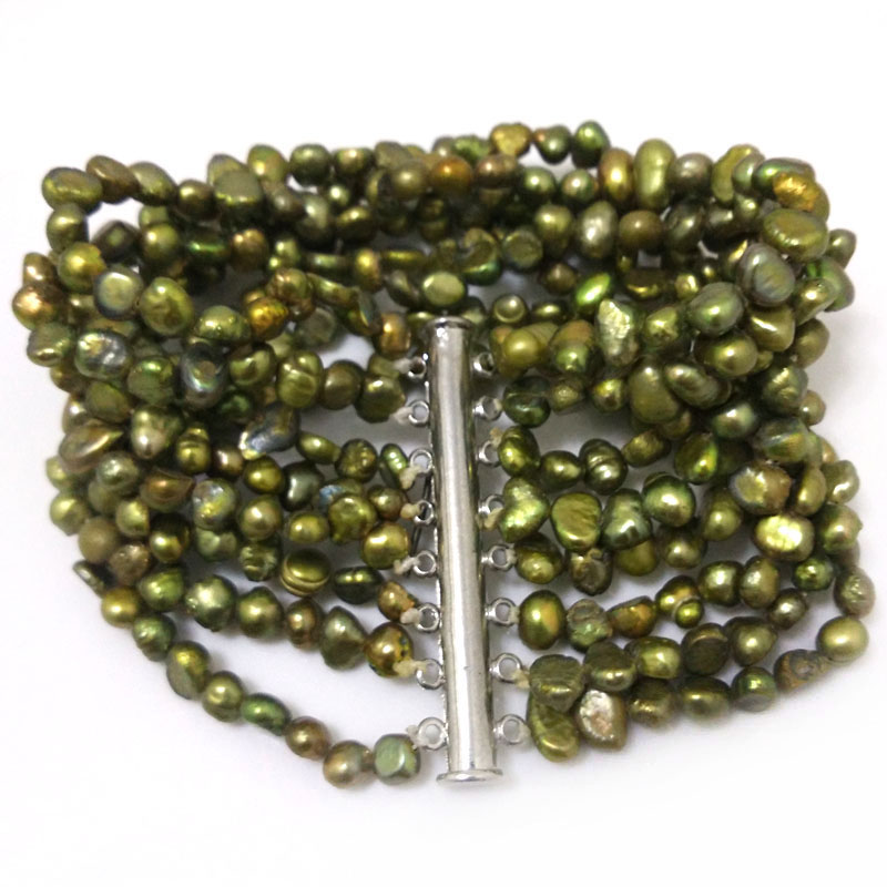 7.5 inches 8 Rows 6-7mm Dark Green Baroque Pearl Bracelet