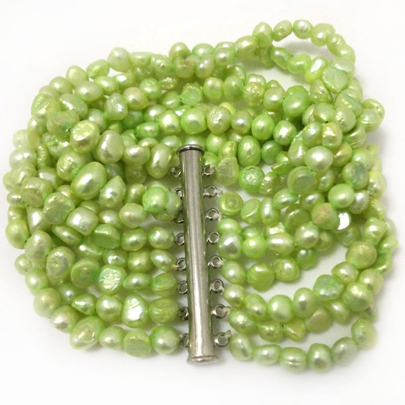 7.5 inches 8 Rows 6-7mm Light Green Baroque Pearl Bracelet