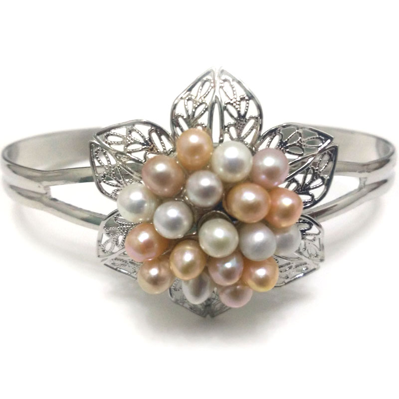 7.5-8 inches 5-6mm Natural Double Color Rice Cluster Pearl Cuff Bangle