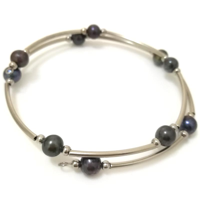 7.5-8 inches 7-8mm Black Round Natural Pearl Gold Filled Bracelet