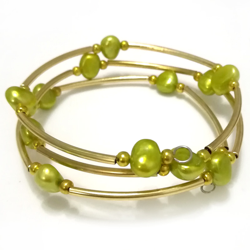 7.5-8 inches 8-9mm Green Baroque Natural Pearl Gold Filled Bracelet