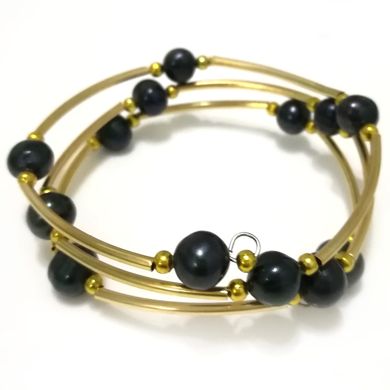 7.5-8 inches 8-9mm Black Baroque Pearl Gold Filled Bracelet