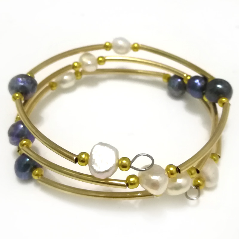 7.5-8 inches 8-9mm Double-Color Baroque Natural Pearl Gold Filled Bracelet